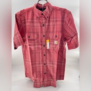 Carhartt Button Down Shirt Size Small NEW Loose Midweight Plaid Red/Maroon
